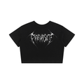 Black t-shirt with Parasite Label chrome 3d text logo in white on white background