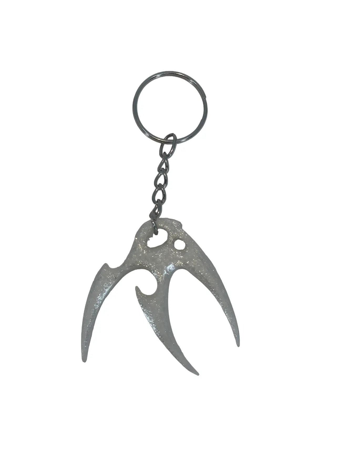 Clear keychain with a unique claw Parasite Label branded design on a white background
