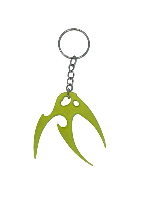 Neon keychain with a unique claw Parasite Label branded design on a white background