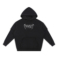 Black hoodie with a white 3d chrome Parasite Label logo on a white background